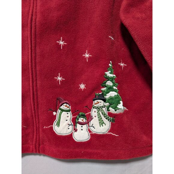 Croft & Barrow Red Fleece Zip Jacket Winter Snowman Holiday New Women's Plus 1X - Picture 3 of 10
